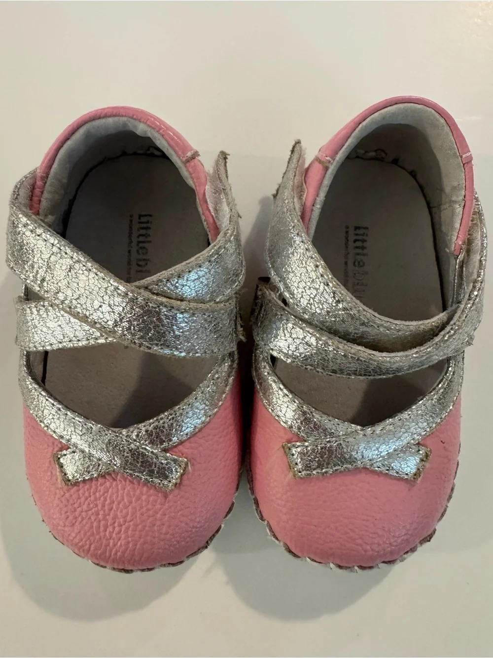 Pink Baby Mary Jane Walkers with Silver Crisscross Straps